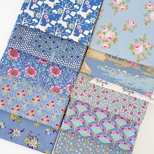 Tilda Trip Through Time Fat Quarter Bundle of 10 fabrics in Blue