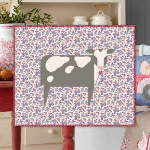 Tilda Village Life Cow Pillow - Blue