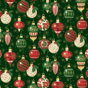 Riley Blake Designs Poinsettias at Christmas Ornaments Green