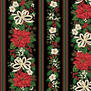 Riley Blake Designs Poinsettias at Christmas Border Stripe Black