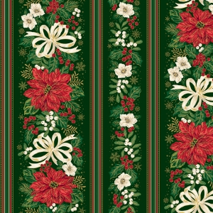 Riley Blake Designs Poinsettias at Christmas Border Stripe Green