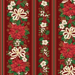 Riley Blake Designs Poinsettias at Christmas Border Stripe Red