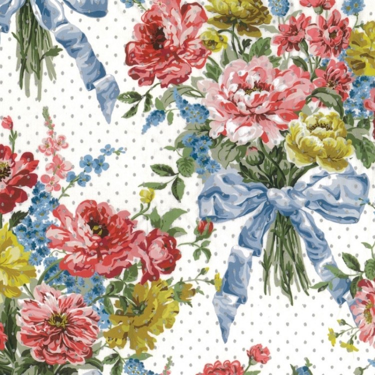 Liberty Tana Lawn Bridgerton Bow Bouquet Spot Silver Metallic