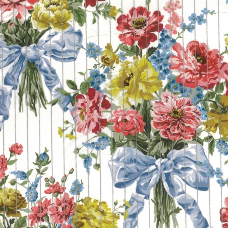 Liberty Tana Lawn Bridgerton Bow Bouquet Stripe Silver Metallic