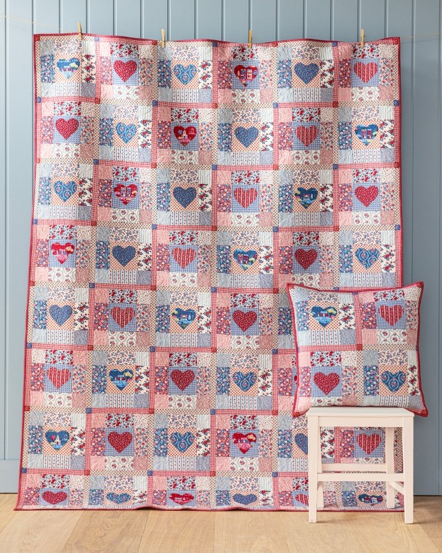Tilda Village Life Heart of the Village Quilt - Blue/Burgundy