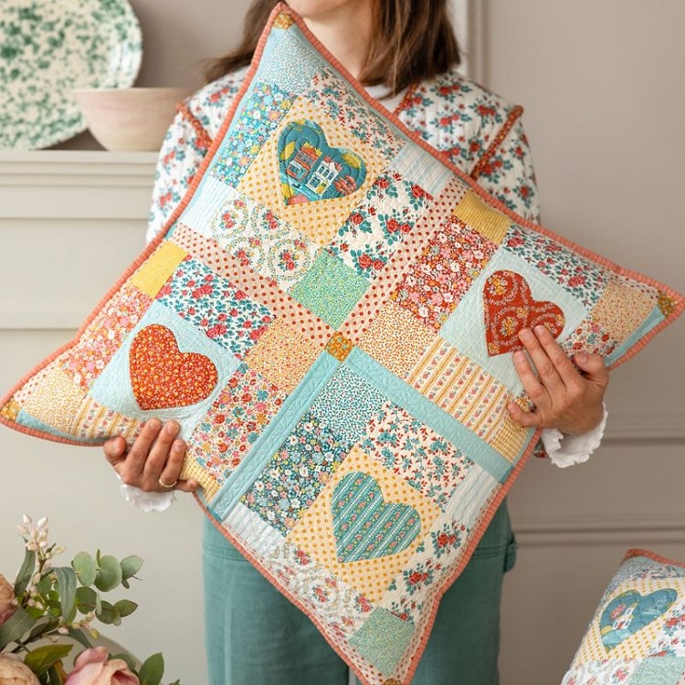Tilda Village Life Heart of the Village Pillow - Rust/Teal