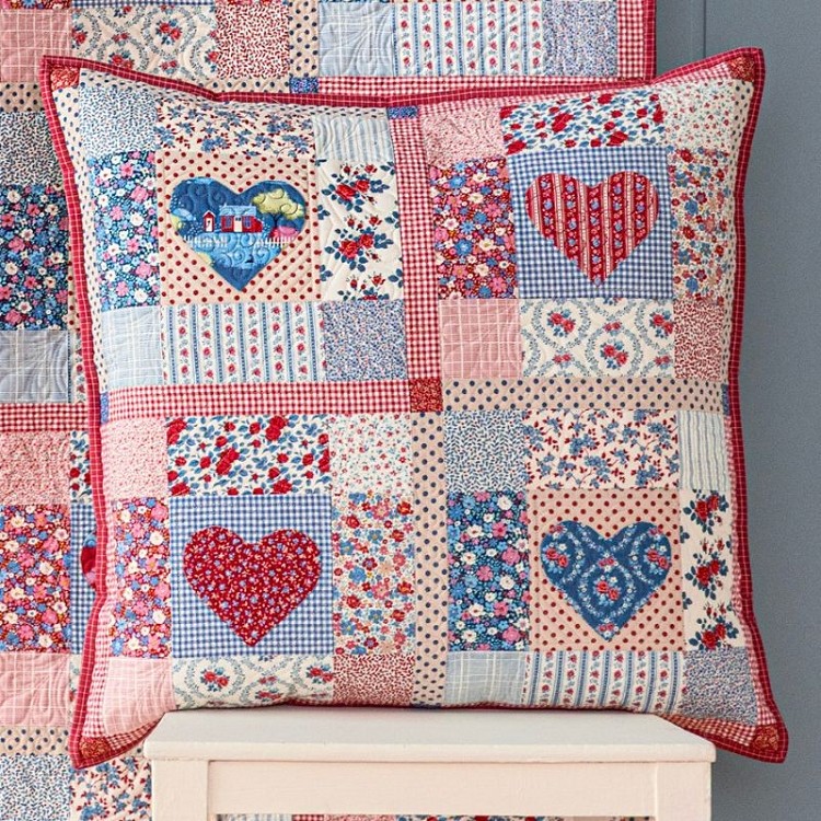 Tilda Village Life Heart of the Village Pillow - Blue/Burgundy