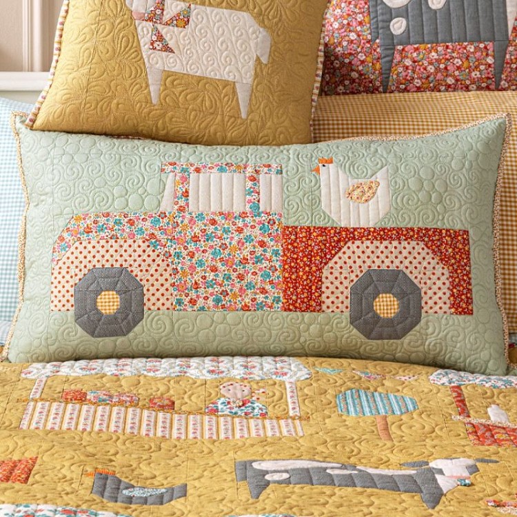 Tilda Village Life Truck Pillow - Mist
