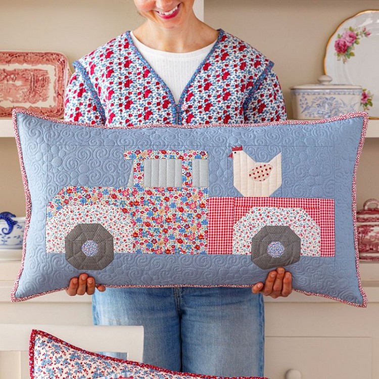 Tilda Village Life Truck Pillow - Slate