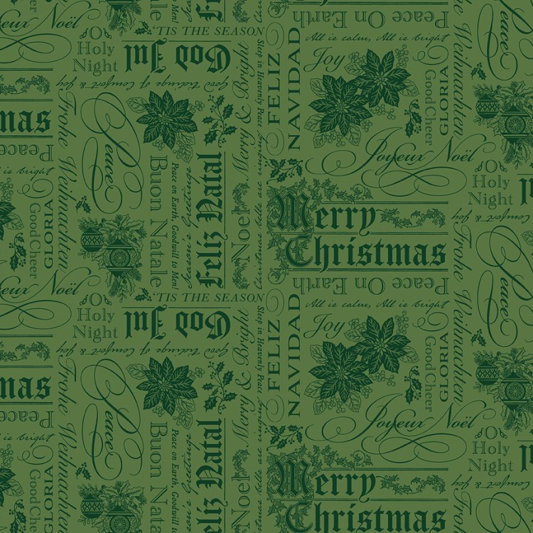 Riley Blake Designs Poinsettias at Christmas Text Green
