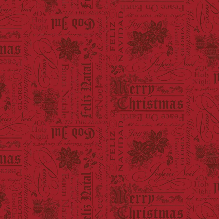Riley Blake Designs Poinsettias at Christmas Text Red