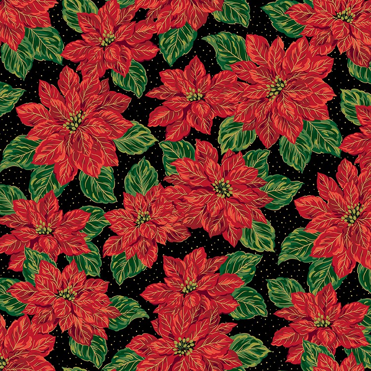 Riley Blake Designs Poinsettias at Christmas Main Black