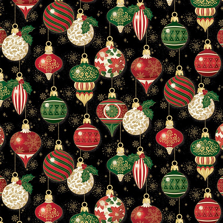 Riley Blake Designs Poinsettias at Christmas Ornaments Black