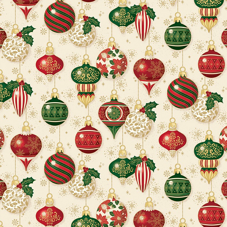 Riley Blake Designs Poinsettias at Christmas Ornaments Cream