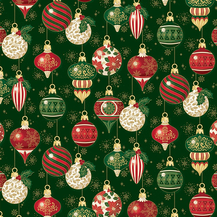 Riley Blake Designs Poinsettias at Christmas Ornaments Green