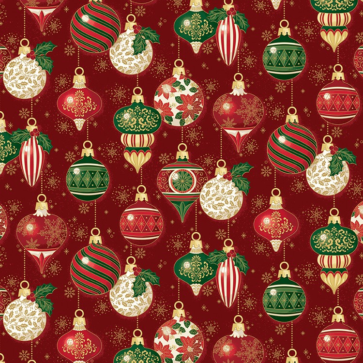 Riley Blake Designs Poinsettias at Christmas Ornaments Red
