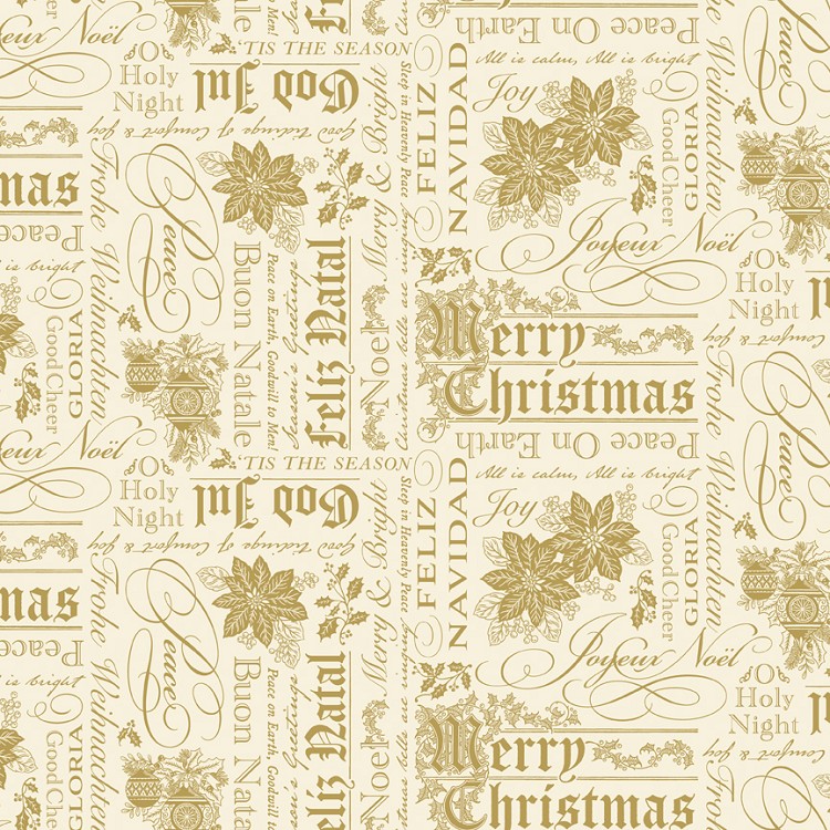 Riley Blake Designs Poinsettias at Christmas Text Cream