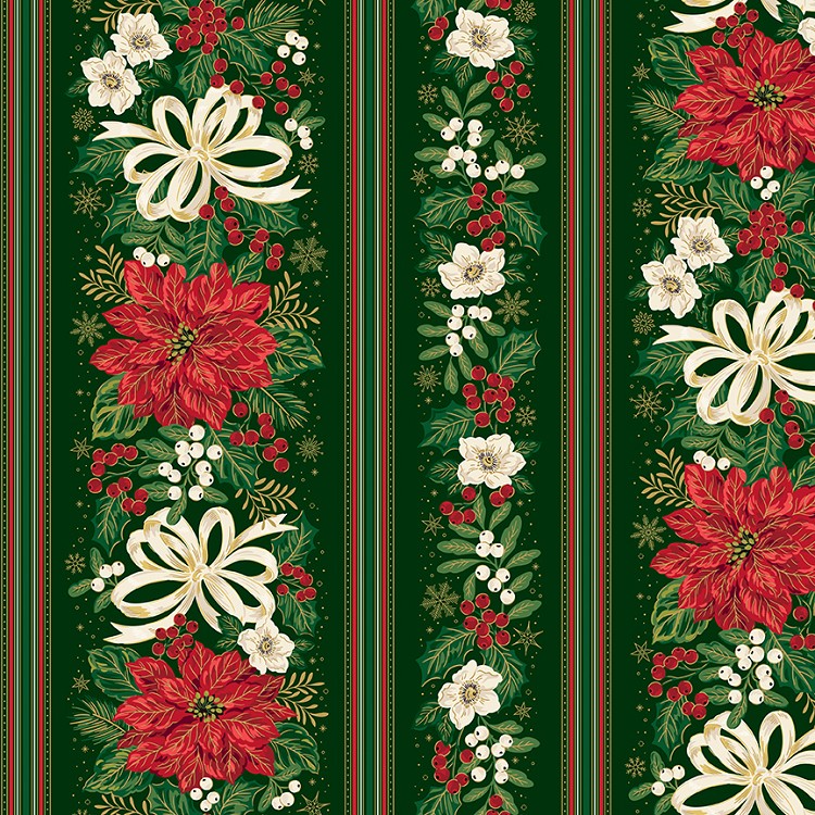 Riley Blake Designs Poinsettias at Christmas Border Stripe Green
