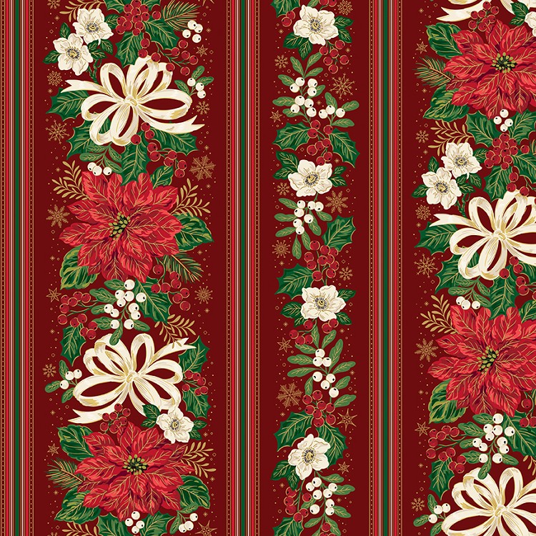 Riley Blake Designs Poinsettias at Christmas Border Stripe Red