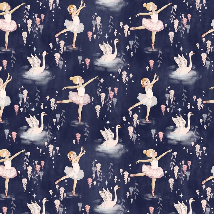 Michael Miller Fabrics Swan Lake Dance of the Swans Midnight