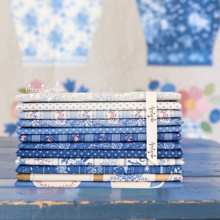 Tilda Something Blue Blenders, borders, labels and ornaments Half Metre Bundle 12 fabrics
