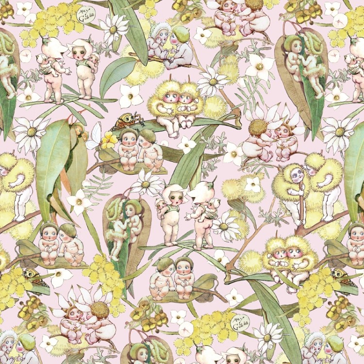 Devonstone Collection May Gibbs 108" WIDEBACK Gossiping Gumnuts Pink