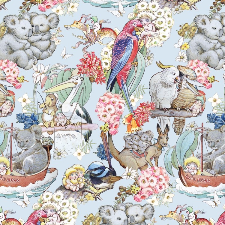 Devonstone Collection May Gibbs 108" WIDEBACK Gumnut Adventures Lt Blue