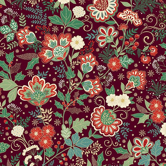 Makower UK Adorn Bloom Burgandy