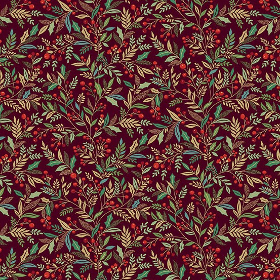 Makower UK Adorn Holly Burgandy