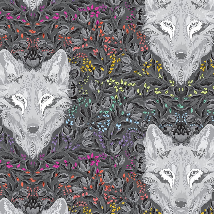 Freespirit Fabrics Tula Pink Graywork Wolf of Pink Street Carbon *** REMNANT PIECE - 31CM X 112CM ***   