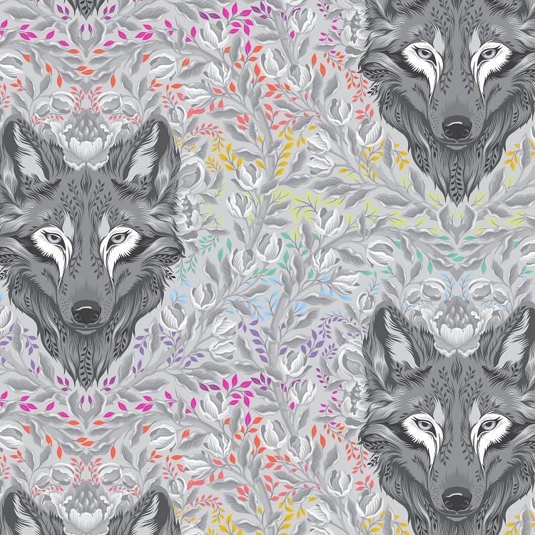 Freespirit Fabrics Tula Pink Graywork Wolf of Pink Street Fog *** REMNANT PIECE 27CM X 112CM ***