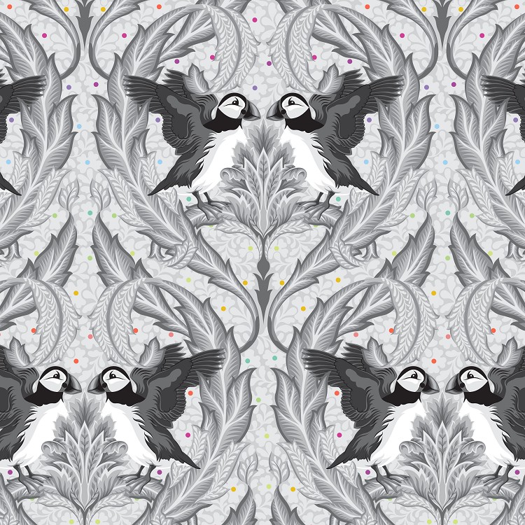 Freespirit Fabrics Tula Pink Graywork Huffin and Puffin Whisper 