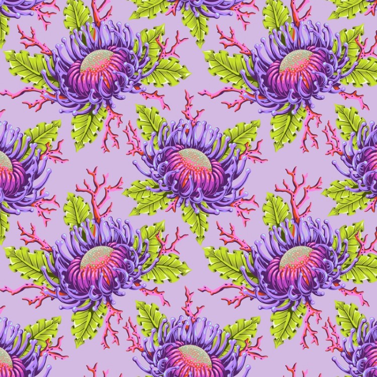 Freespirit Fabrics Tula Pink Floral Reef - Friends & Anemones Ultraviolet