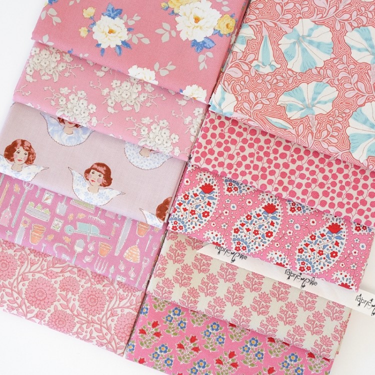 Tilda Trip Through Time Fat Quarter Bundle of 10 fabrics in Pink